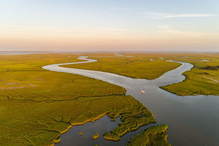 Aerial view of Brunswick Georgia waterways Golden Isles